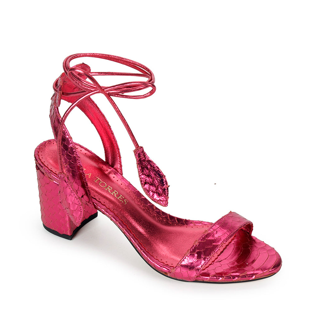 Paula Block Heel Rose Metallic Sandal - Paula Torres Shoes 
