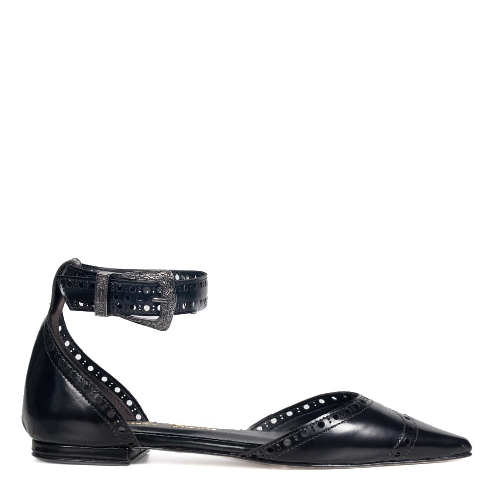 Amalfi Black Triangle Pointed Flat - Paula Torres Shoes 
