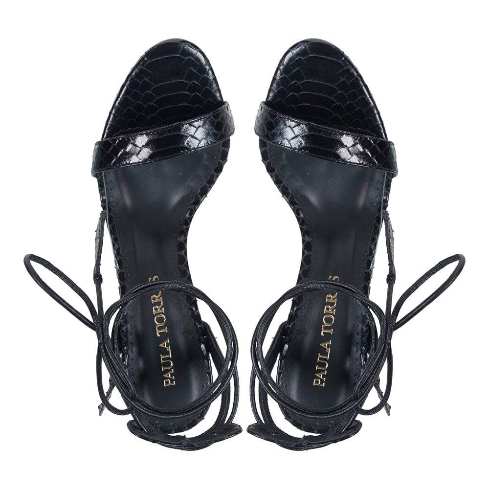 Paula Medium Heel Black Sandal - Paula Torres Shoes 